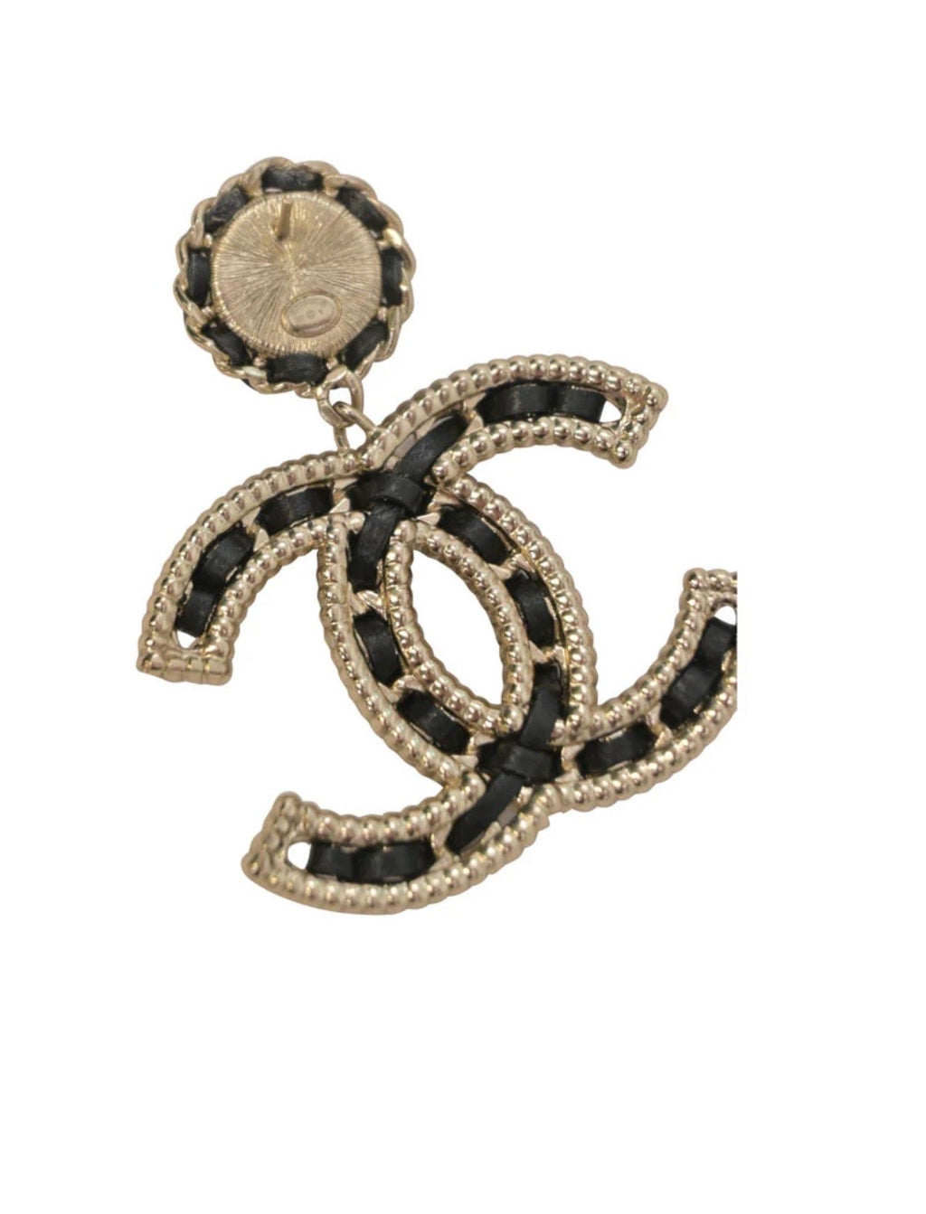 Chanel Black Leather Pearl Earrings