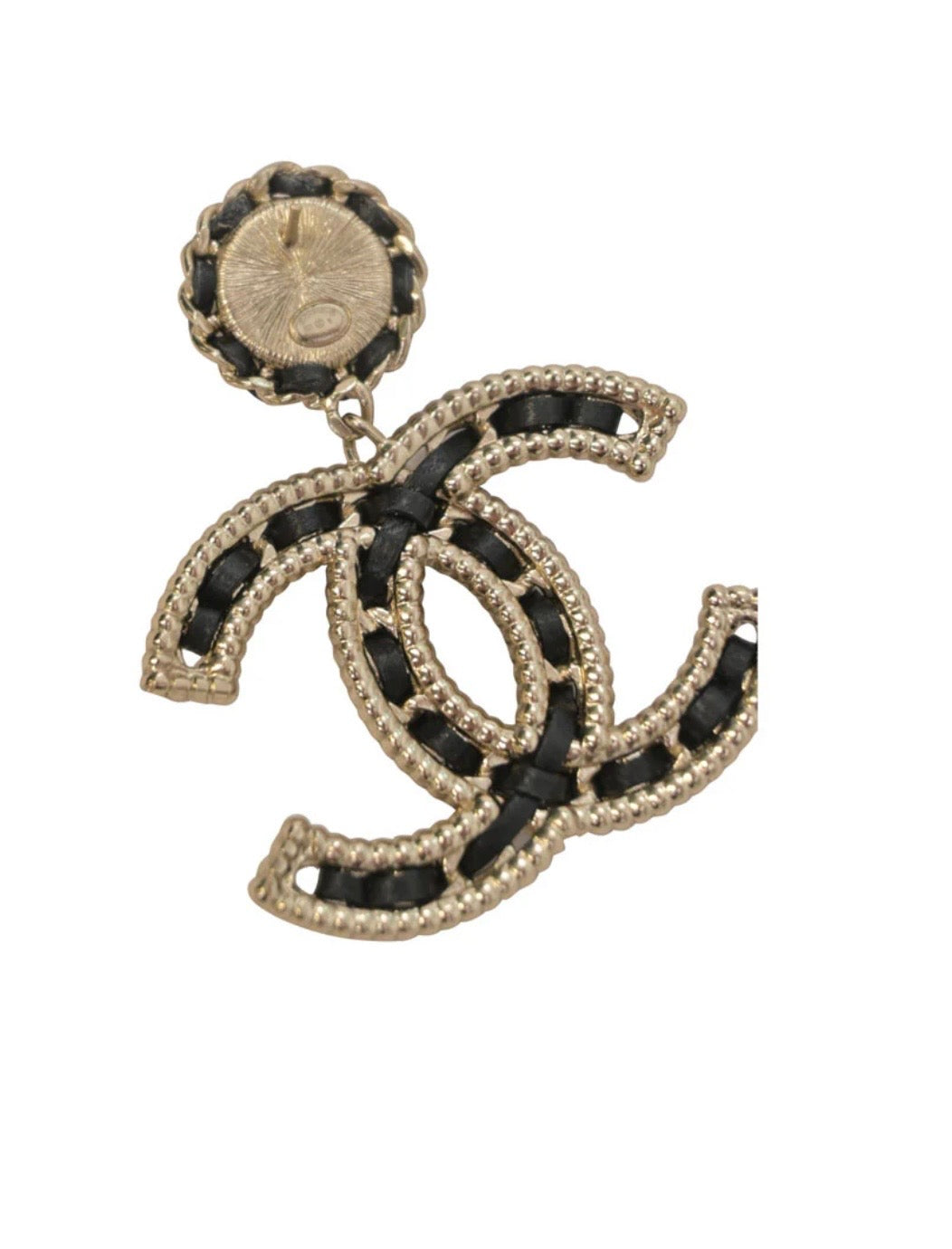 Chanel Black Leather Pearl Earrings