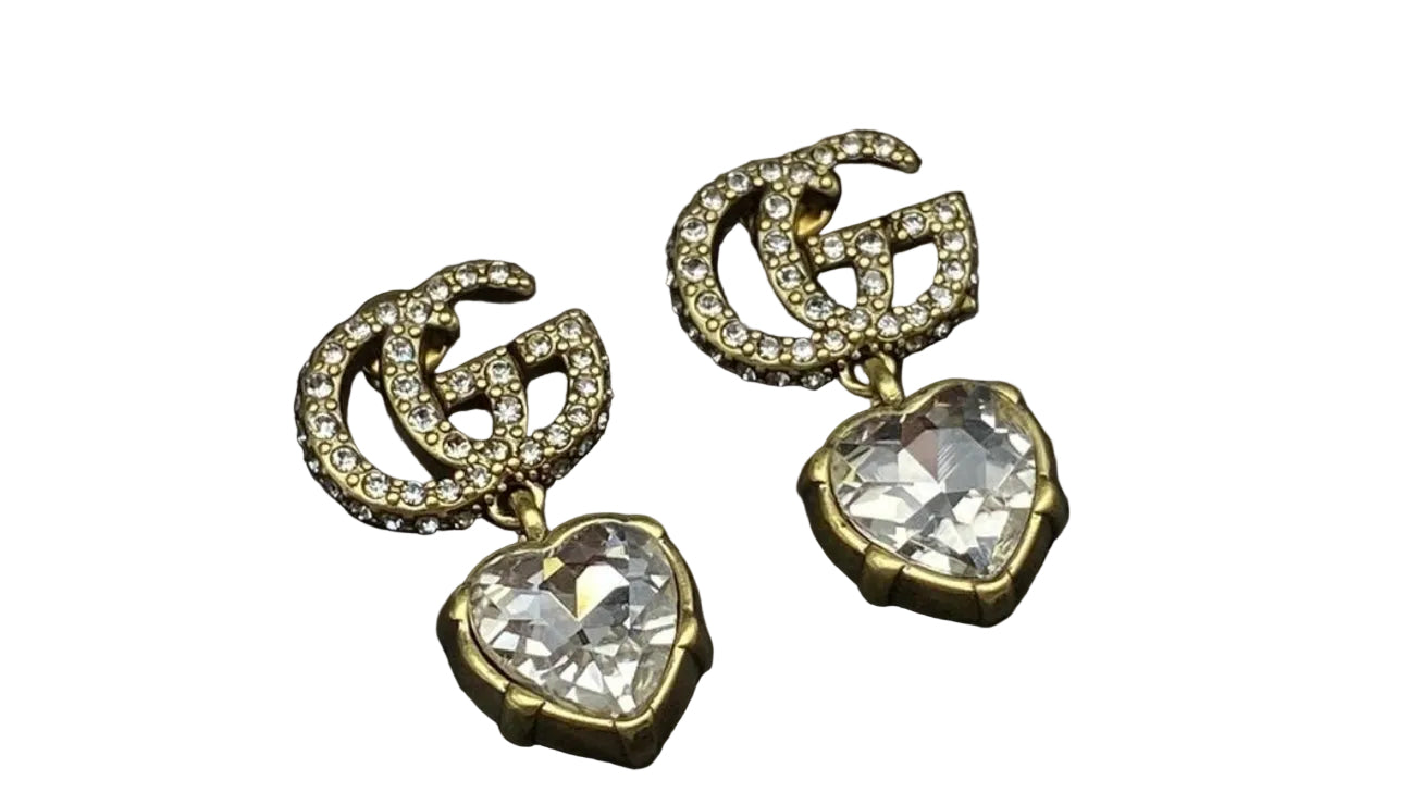 Gucci Crystal Heart Drop Earrings